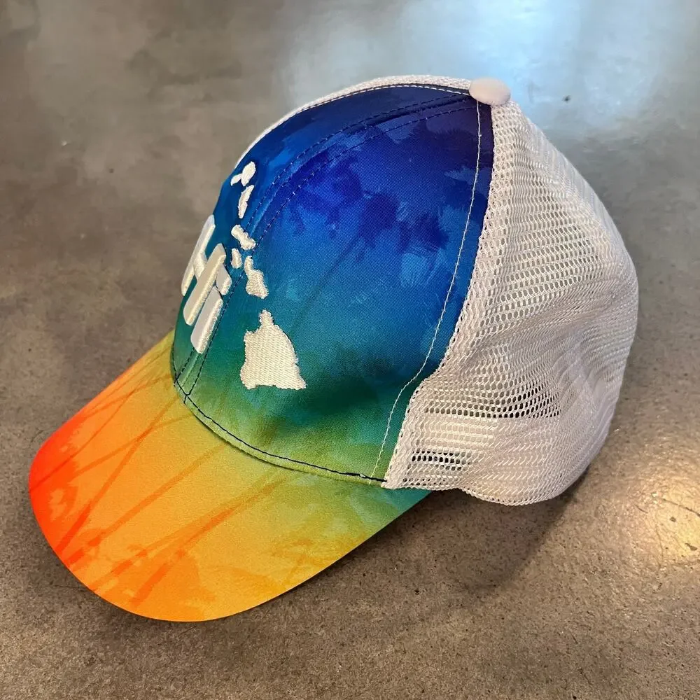 Happy Shirts Hawaii island rainbow ombre vacation cap gender neutral cap hat